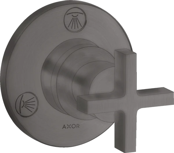 Axor Citterio Shut-off / Diverter Valve Trio / Quattro Finish Set With Cross Handle Brushed Black Chrome