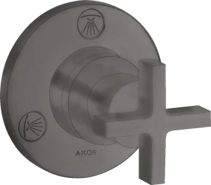 Axor Citterio Shut-off / Diverter Valve Trio / Quattro Finish Set With Cross Handle Brushed Black Chrome