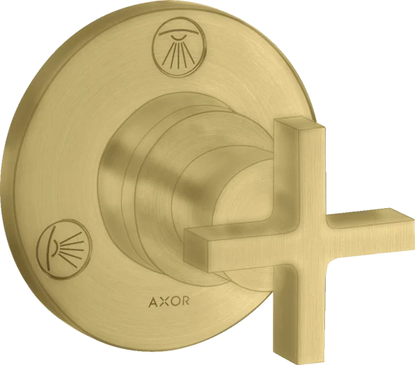 Axor Citterio Shut-off / Diverter Valve Trio / Quattro Finish Set With Cross Handle Brushed Brass