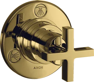 Axor Citterio Shut-off / Diverter Valve Trio / Quattro Finish Set With Cross Handle Gold Polished