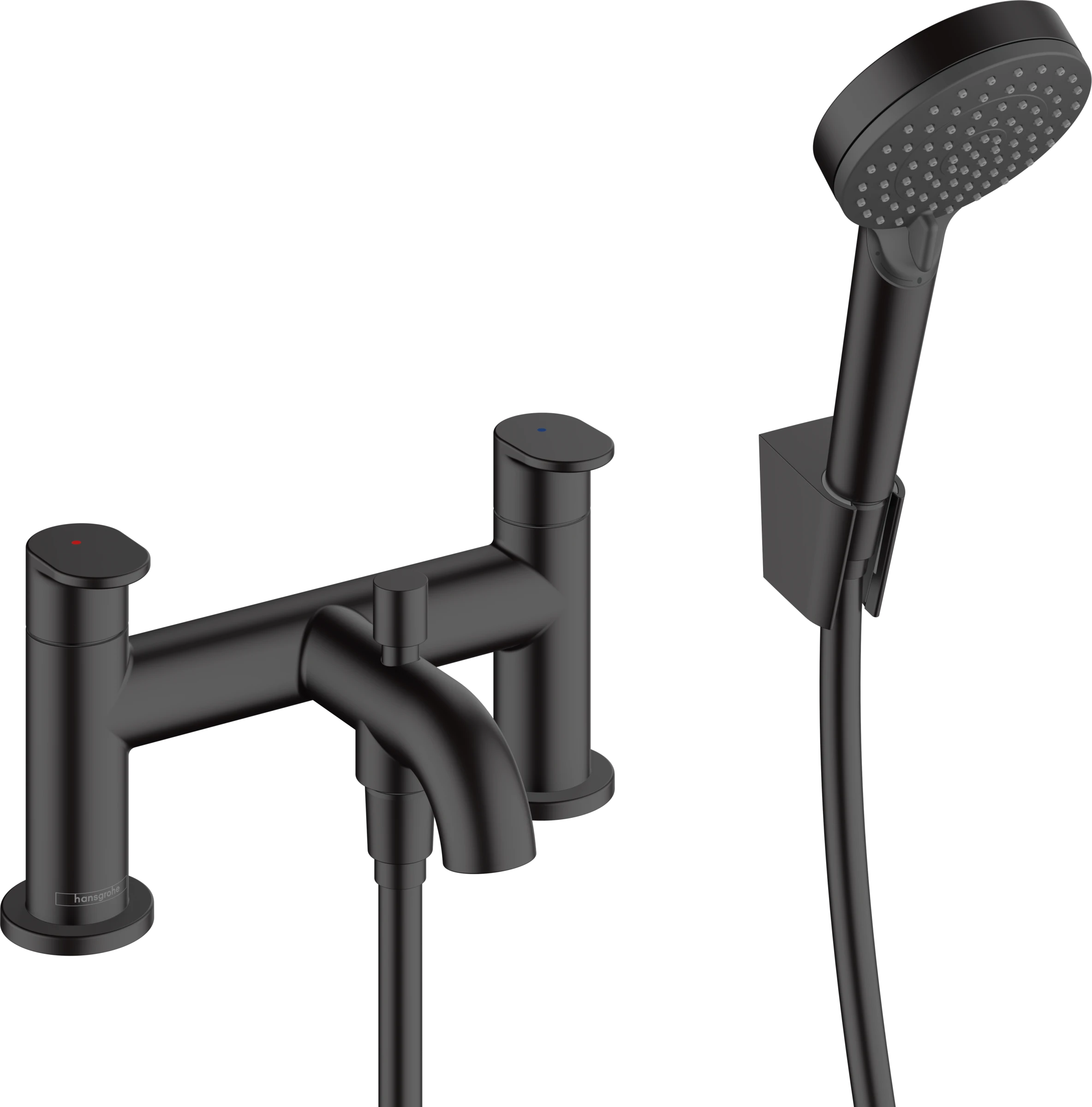 Hansgrohe Vernis Blend 2-hole Rim Mounted Bath Mixer With Diverter Valve And Vernis Blend Hand Shower Vario Matt Black