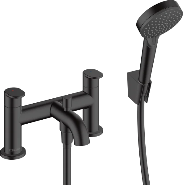 Hansgrohe Vernis Blend 2-hole Rim Mounted Bath Mixer With Diverter Valve And Vernis Blend Hand Shower Vario Matt Black