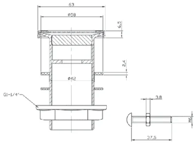 Crosswater Basin Waste Flip Top (unslotted) Chrome technical drawing - Image 3