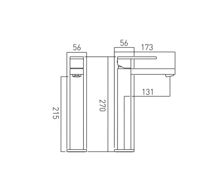 Vado Notion Extended Mono Basin Mixer Smooth Bodied Single Lever Deck Mounted With Honeycomb Flow Regulator (no Waste) Chrome technical drawing - Image 2