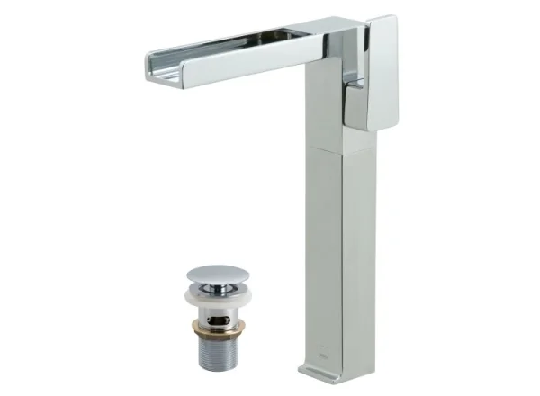Vado Synergie Tall Single Lever Waterfall Mono Deck Mounted Basin Mixer Tap Chrome (Clic-Clac Waste Included)