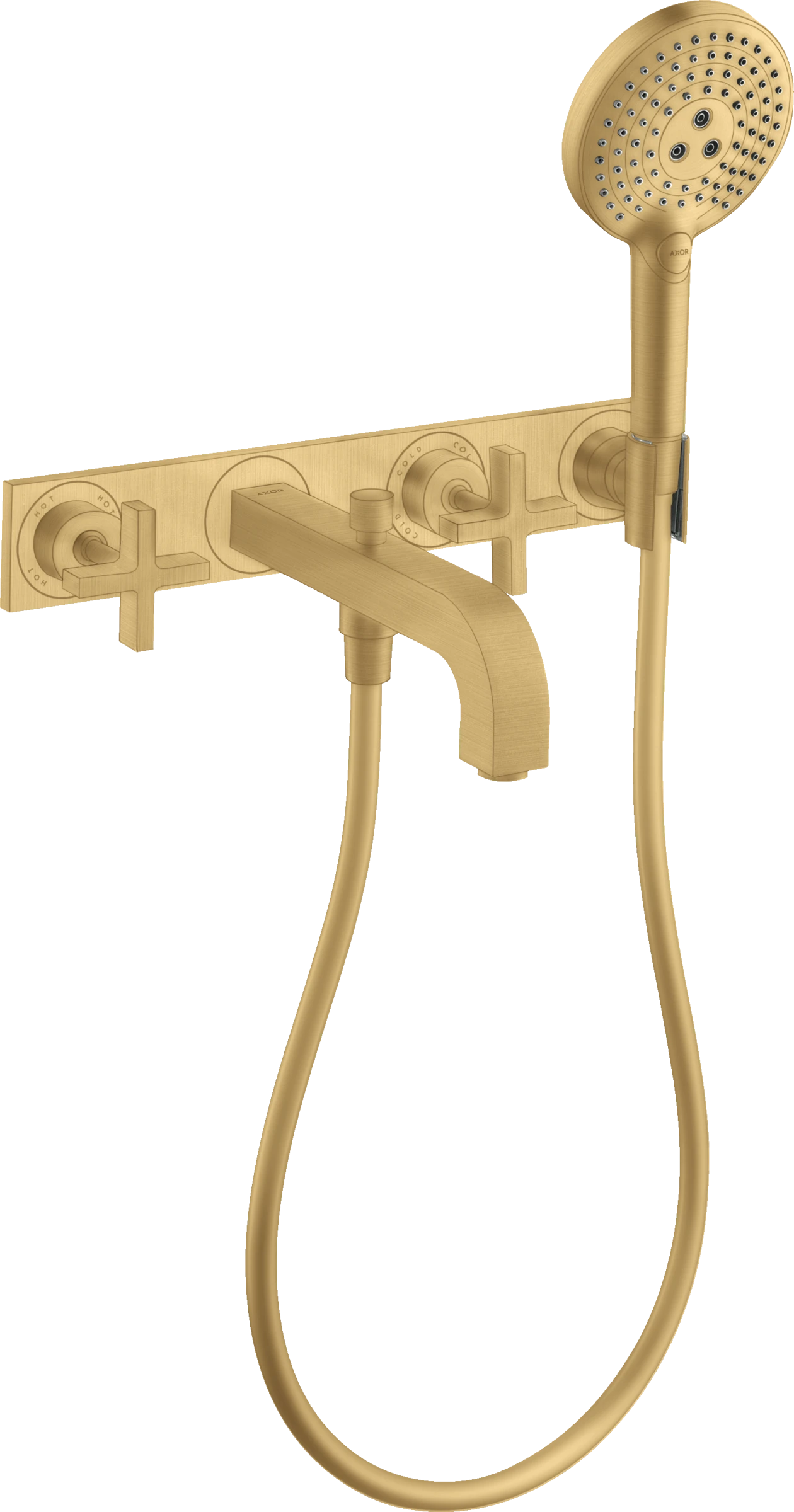 Axor Citterio 3-hole Bath Mixer For Concealed Installation Wall-mounted With Cross Handles And Plate Gold Brushed