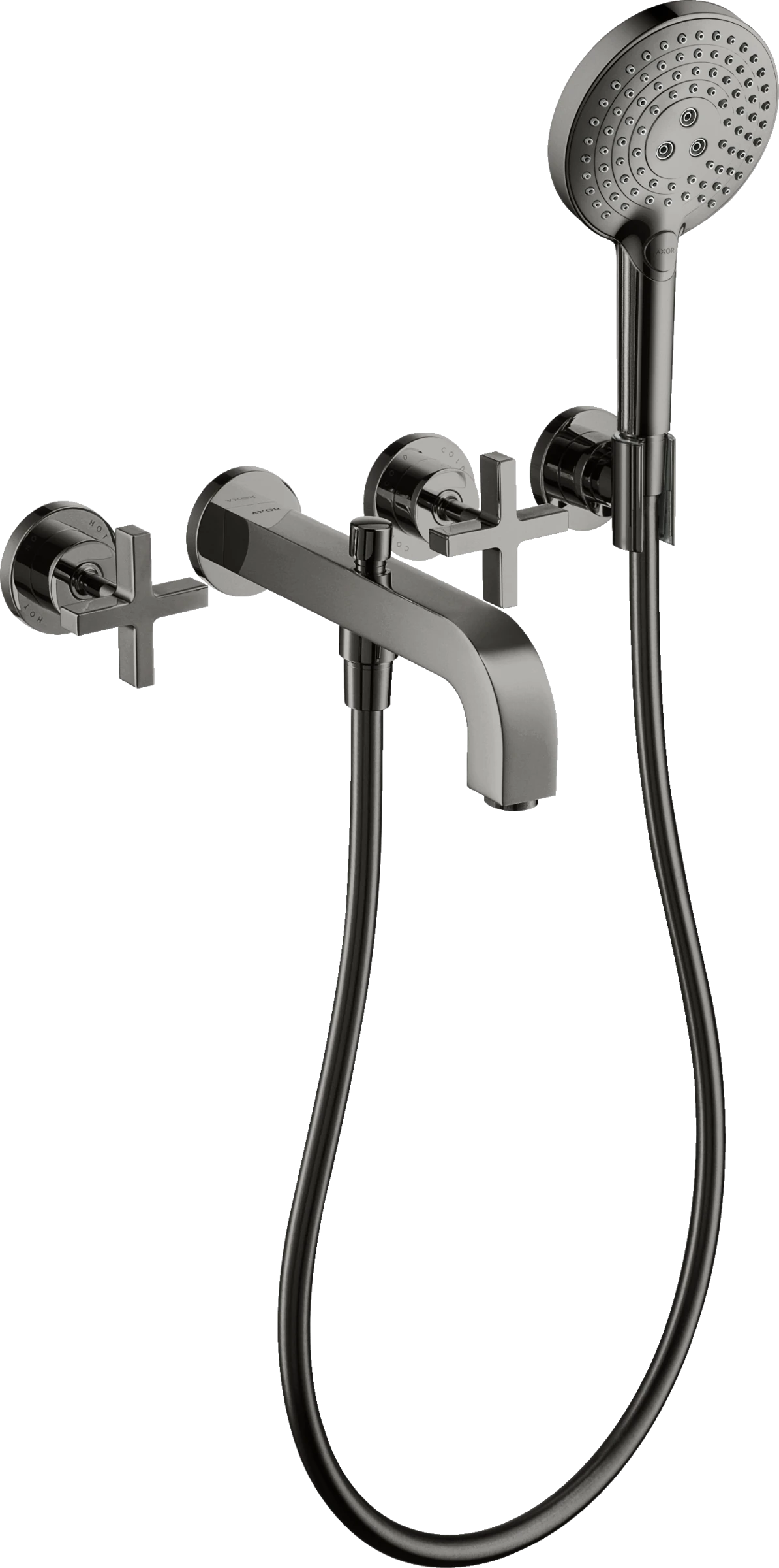 Axor Citterio 3-hole Bath Mixer For Concealed Installation Wall-mounted With Cross Handles And Escutcheons Polished Black Chrome