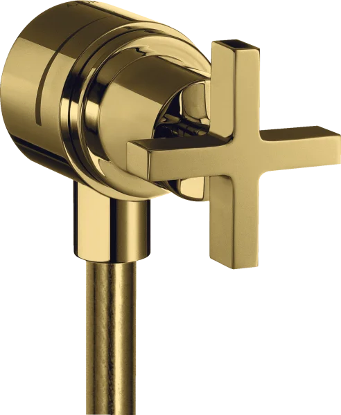 Axor Citterio Wall Outlet Stop With Non-return Valve, Shut-off Valve And Cross Handle Gold Polished