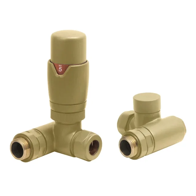 Ava Trv Dual Fuel Corner 1/2 Radiator Valve Brushed Brass product image - Image 1