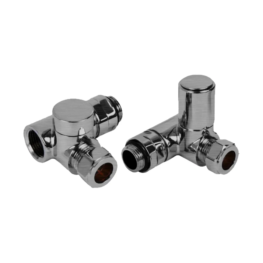 Ava Dual Fuel Corner 1/2 Radiator Valves Brushed Stainless product image - Image 1