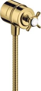 Axor Montreux Wall Outlet Stop With Non-return Valve, Shut-off Valve And Cross Handle Gold Polished