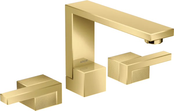 Axor Edge 3-hole Basin Mixer 130 With Push-open Waste - Diamond Cut Gold Polished