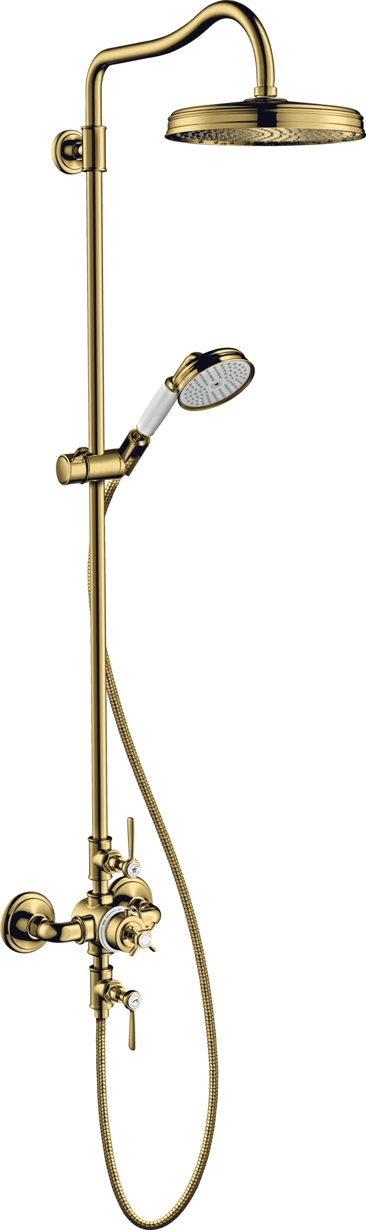 Axor Montreux Showerpipe With Thermostatic Mixer And 1jet Overhead Shower 240 Gold Polished