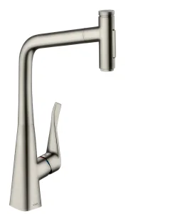 Hansgrohe Metris Select M71 Single Lever Kitchen Mixer 320 With Pull-out Spray And Sbox, 2 Spray Modes Stainless Steel
