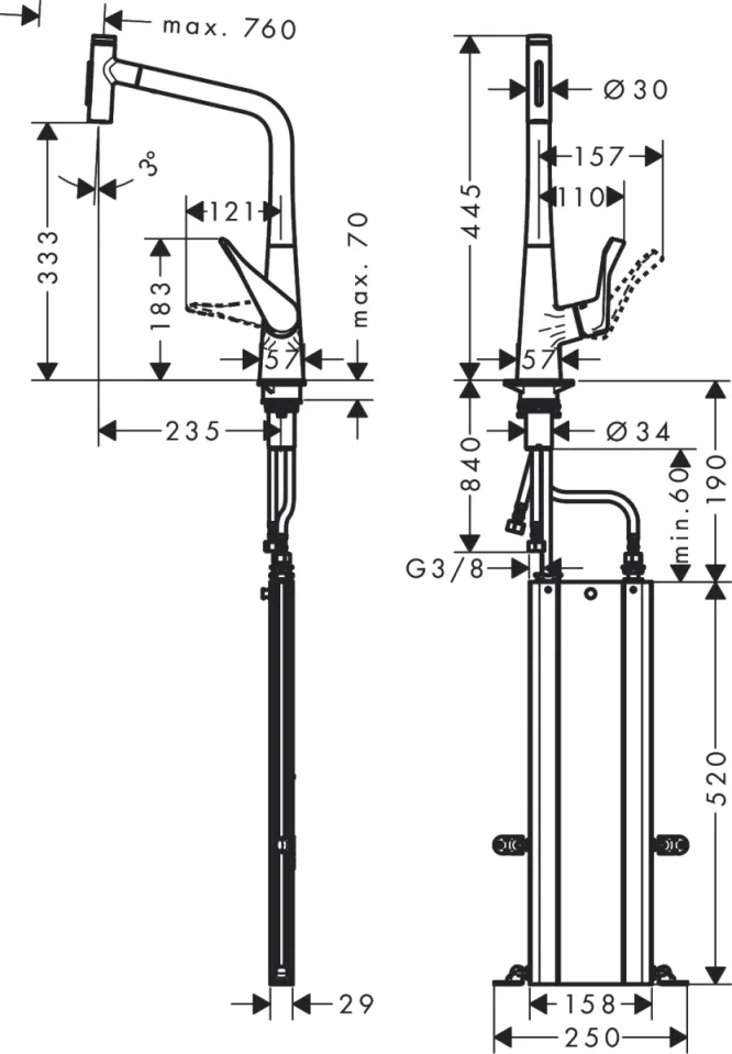 Hansgrohe Metris Select M71 Manual Kitchen Mixers 555 X 308 X 107mm Stainless Steel detail view - Image 2