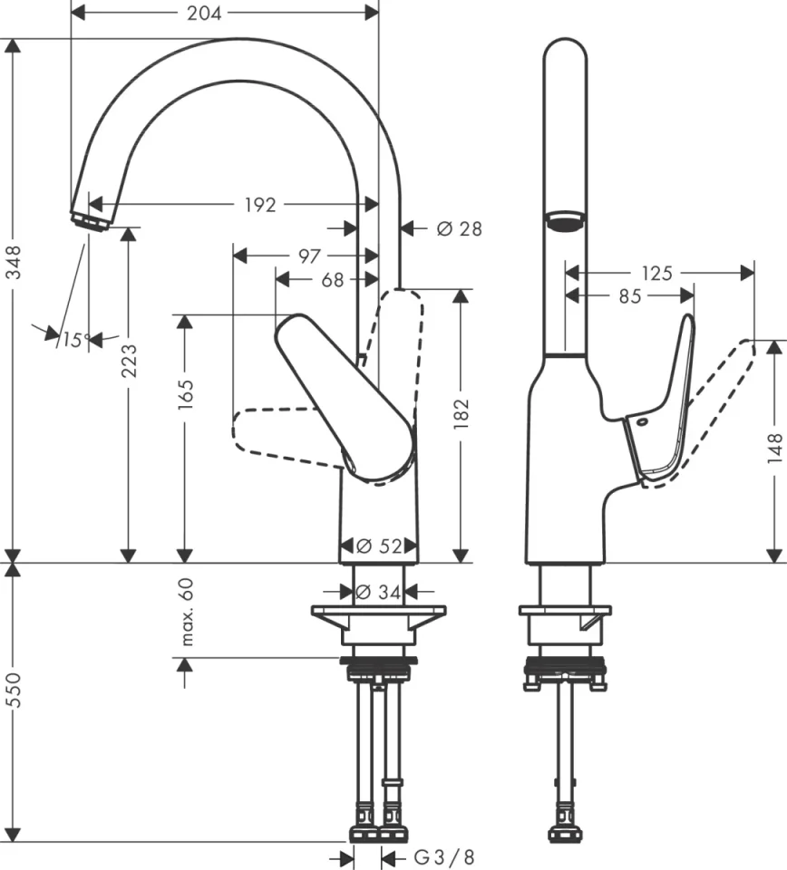 Hansgrohe Focus M42 Manual Kitchen Mixers 559 X 312 X 88mm Chrome detail view - Image 2