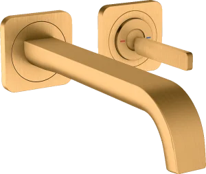Axor Citterio E Single Lever Basin Mixer Wall-mounted With Pin Handle, Spout 221 Mm And Escutcheons Gold Brushed