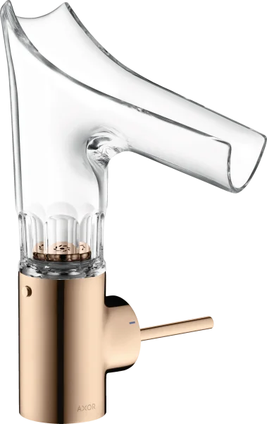Axor Starck V Single Lever Basin Mixer 140 With Glass Spout - Bevel Cut Without Waste Polished Red Gold