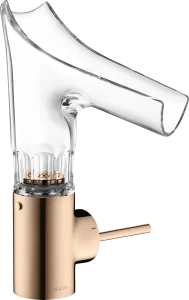 Axor Starck V Single Lever Basin Mixer 140 With Glass Spout - Bevel Cut Without Waste Polished Red Gold