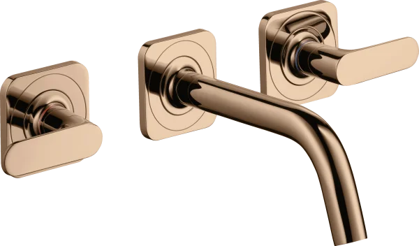 Axor Citterio M 3-hole Basin Mixer For Concealed Installation Wall-mounted With Spout 166 Mm, Lever Handles And Escutcheons Polished Red Gold