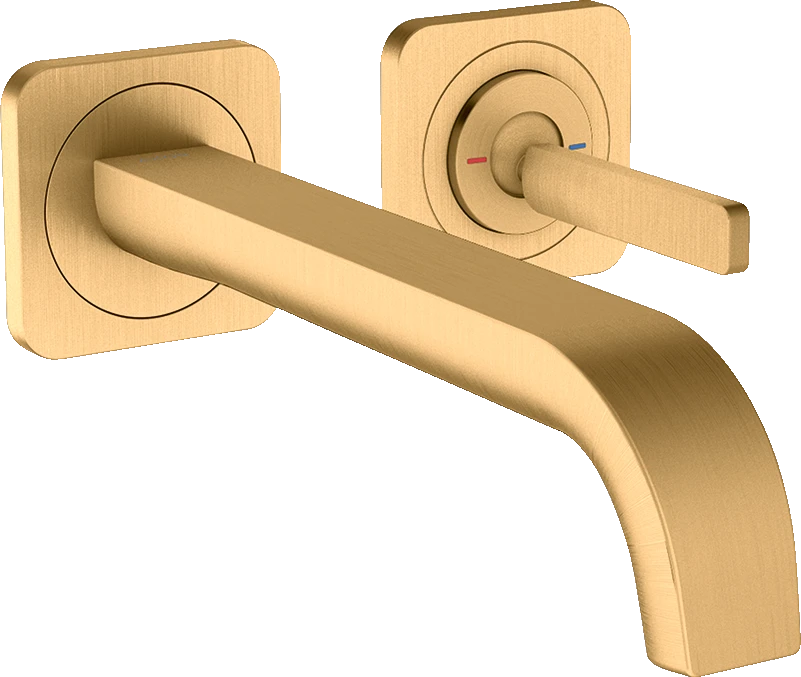 Axor Citterio E Single Lever Basin Mixer Wall-mounted With Pin Handle, Spout 221 Mm And Escutcheons Brushed Brass