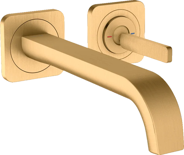 Axor Citterio E Single Lever Basin Mixer Wall-mounted With Pin Handle, Spout 221 Mm And Escutcheons Brushed Brass