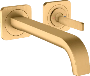 Axor Citterio E Single Lever Basin Mixer Wall-mounted With Pin Handle, Spout 221 Mm And Escutcheons Brushed Brass