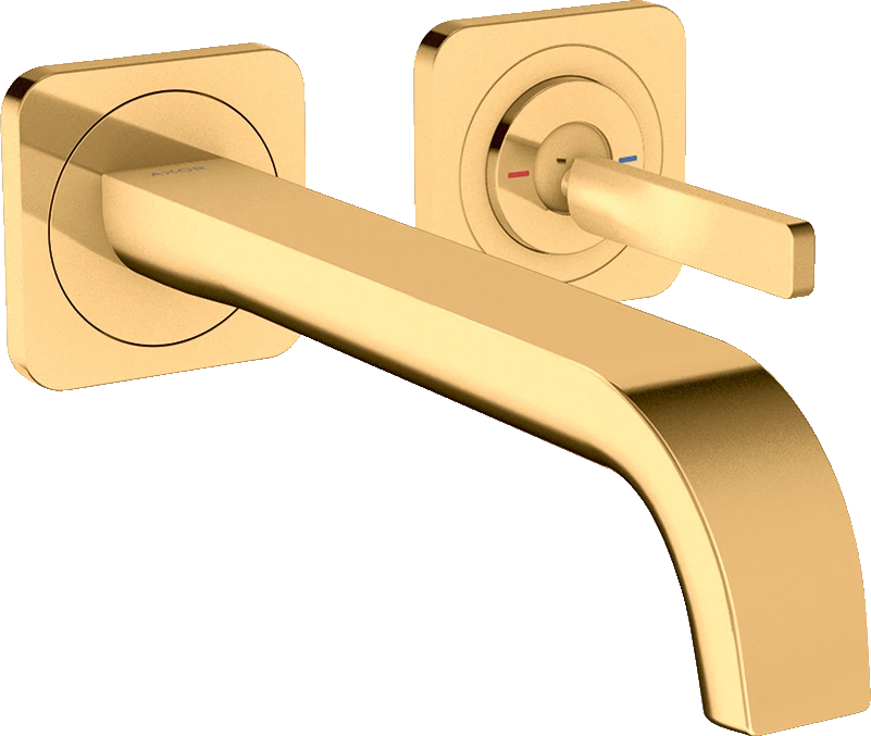 Axor Citterio E Single Lever Basin Mixer Wall-mounted With Pin Handle, Spout 221 Mm And Escutcheons Gold Polished