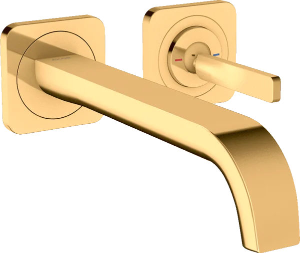 Axor Citterio E Single Lever Basin Mixer Wall-mounted With Pin Handle, Spout 221 Mm And Escutcheons Gold Polished