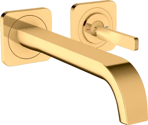 Axor Citterio E Single Lever Basin Mixer Wall-mounted With Pin Handle, Spout 221 Mm And Escutcheons Gold Polished
