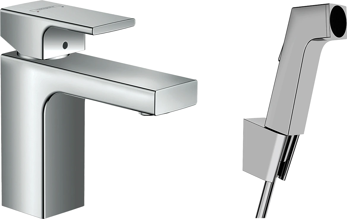 Hansgrohe Vernis Shape Single Lever Basin Mixer 100 With Bidet Spray And Shower Hose 160 Cm Chrome