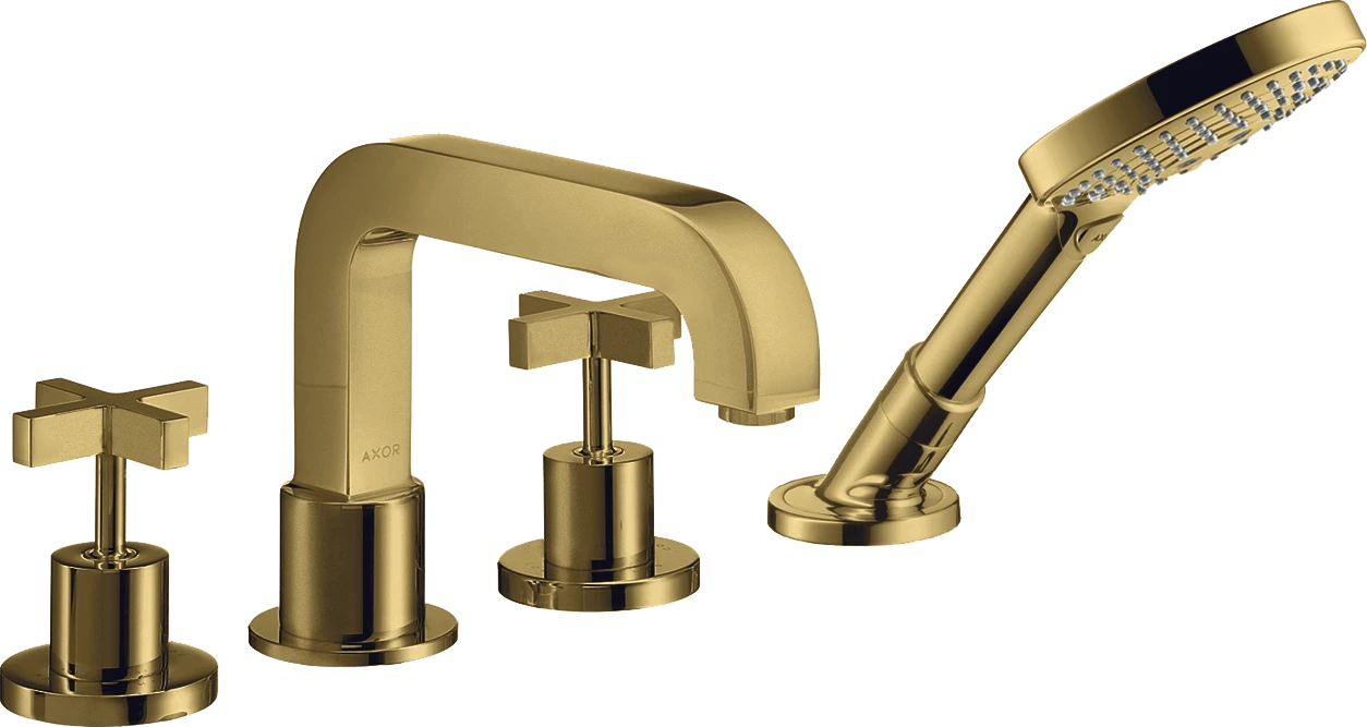 Axor Citterio 4-hole Tile Mounted Bath Mixer With Cross Handles And Escutcheons Gold Polished