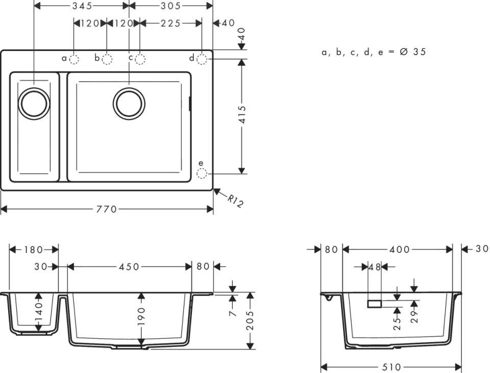 Hansgrohe S51 Sinks 1030 X 590 X 315mm Grey detail view - Image 2