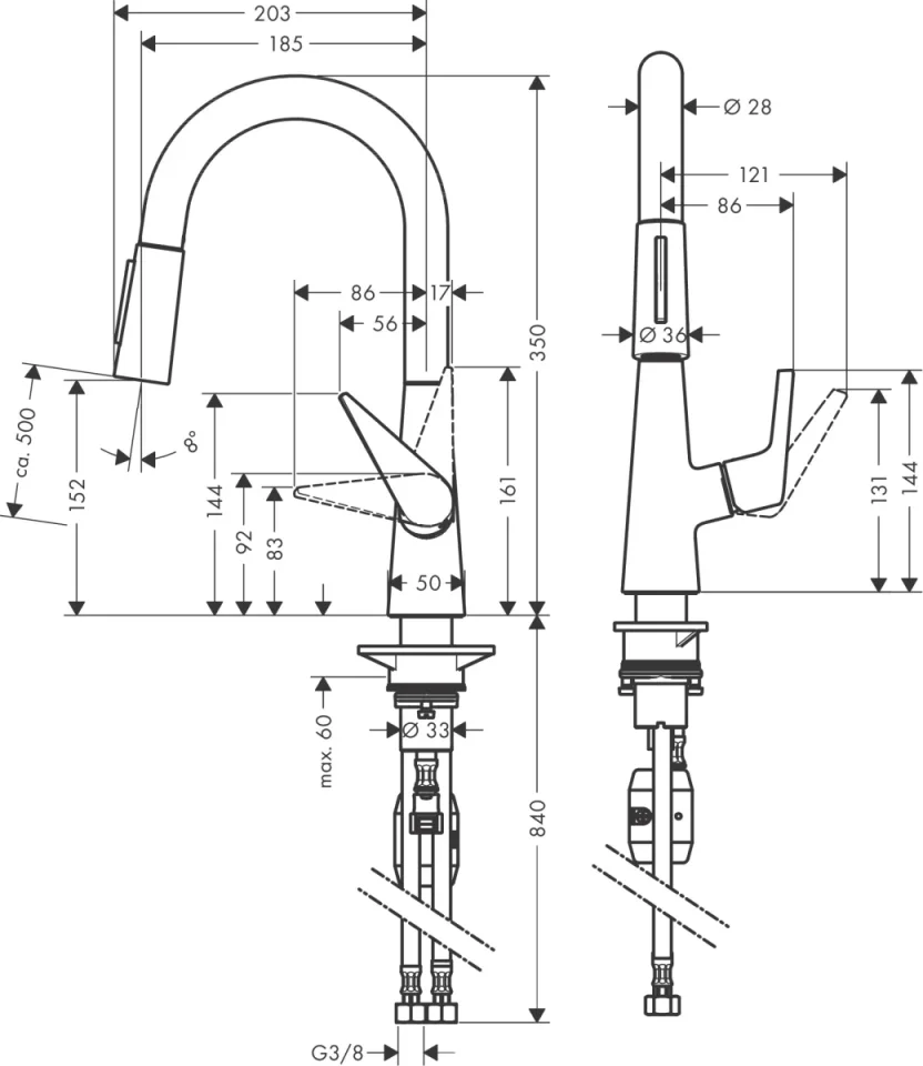 Hansgrohe Talis M51 Manual Kitchen Mixers 560 X 310 X 80mm Stainless Steel detail view - Image 2