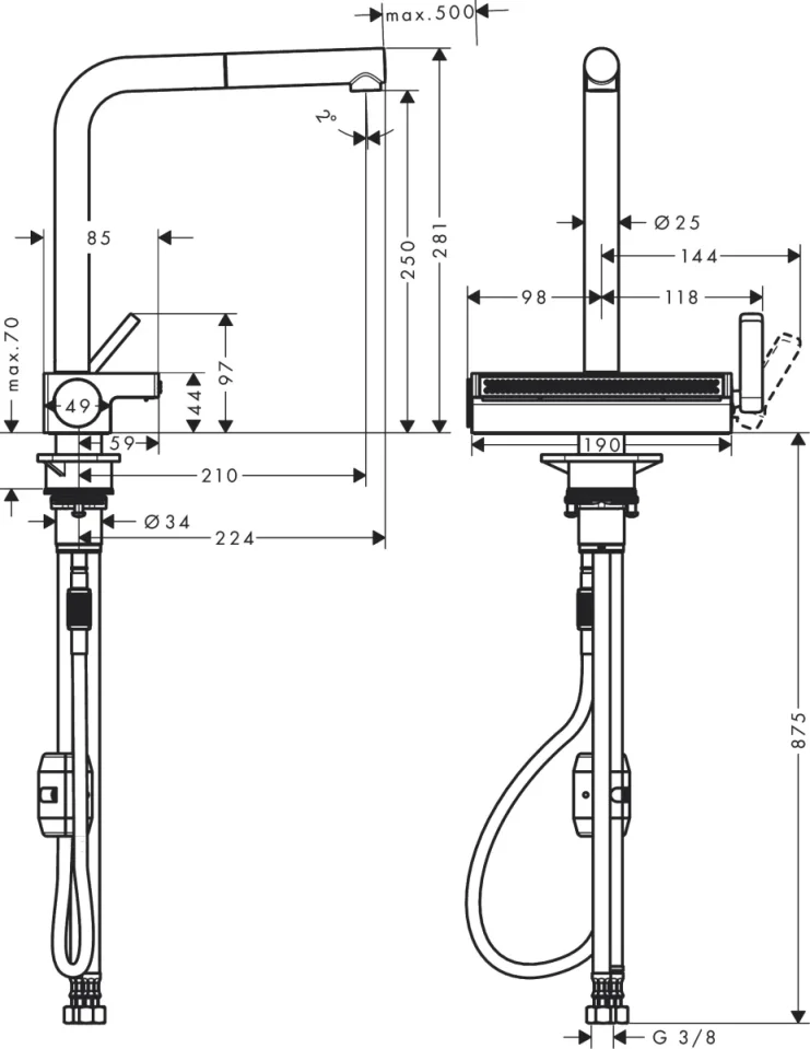 Hansgrohe Aquno Select M81 Manual Kitchen Mixers 395 X 570 X 210mm Black - Matt detail view - Image 2