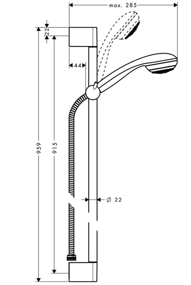 Hansgrohe Crometta 85 Shower Rail Sets 1030 X 151 X 65mm Chrome detail view - Image 3
