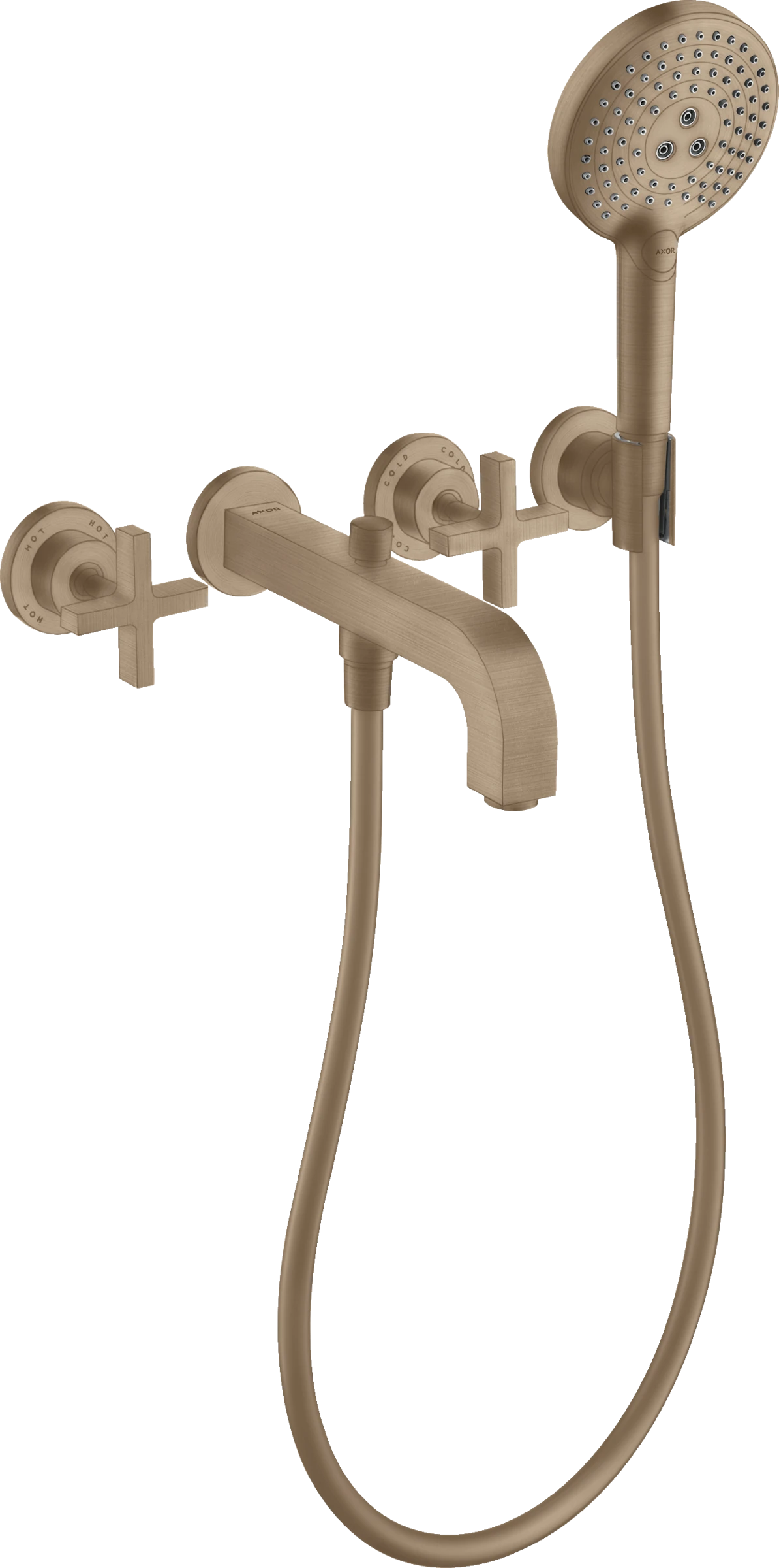 Axor Citterio 3-hole Bath Mixer For Concealed Installation Wall-mounted With Cross Handles And Escutcheons Brushed Red Gold