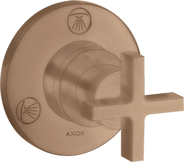 Axor Citterio Shut-off / Diverter Valve Trio / Quattro Finish Set With Cross Handle Brushed Red Gold
