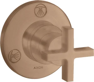 Axor Citterio Shut-off / Diverter Valve Trio / Quattro Finish Set With Cross Handle Brushed Red Gold