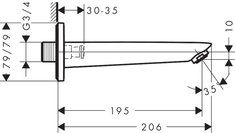 Hansgrohe Logis Bath Fillers 245 X 100 X 75mm Chrome detail view - Image 3