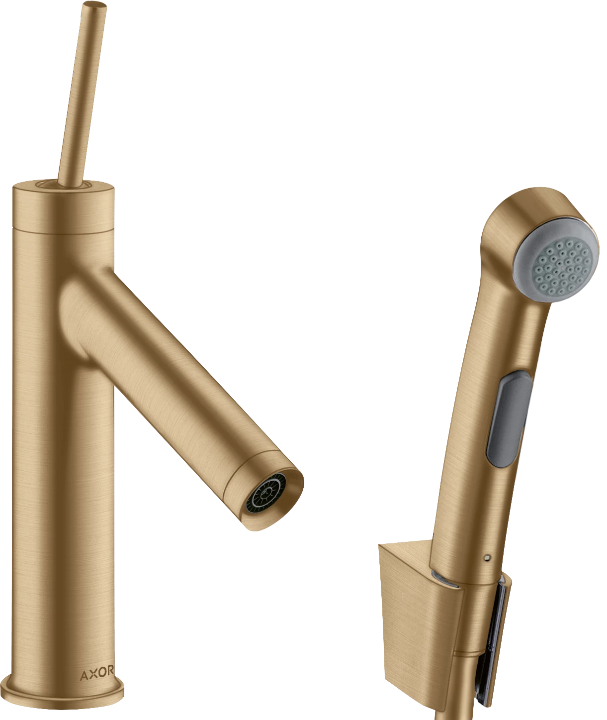 Axor Starck Single Lever Basin Mixer 90 With Bidet 1jet Shower Spray And Shower Hose 1.6 M Brushed Bronze