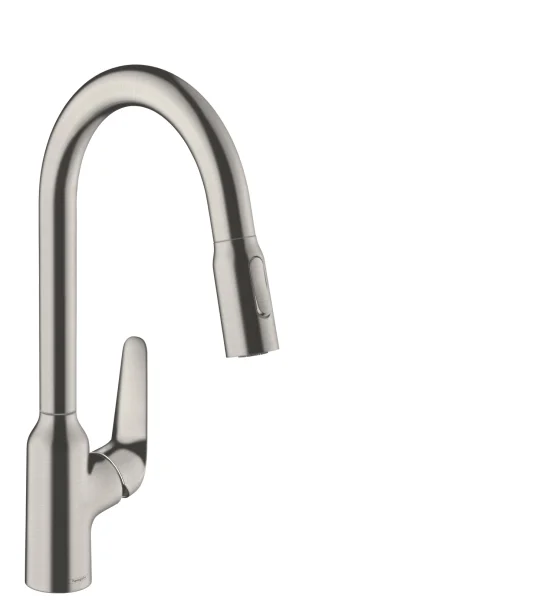 Hansgrohe Focus M42 Single Lever Kitchen Mixer 220 With Pull-out Spray, 2 Spray Modes Stainless Steel