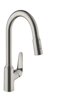 Hansgrohe Focus M42 Single Lever Kitchen Mixer 220 With Pull-out Spray, 2 Spray Modes Stainless Steel