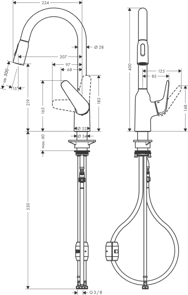 Hansgrohe Focus M42 Manual Kitchen Mixers 559 X 312 X 88mm Stainless Steel detail view - Image 2
