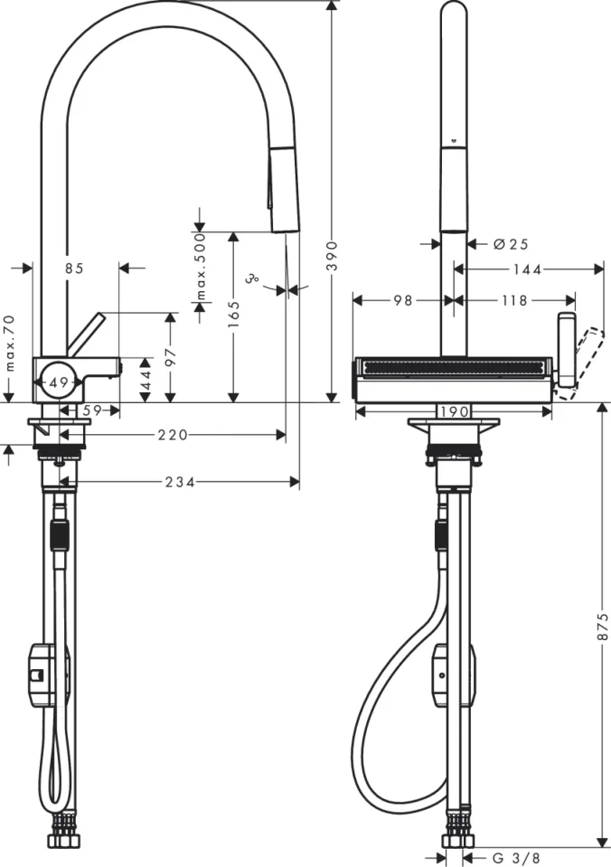 Hansgrohe Aquno Select M81 Manual Kitchen Mixers 395 X 570 X 210mm Stainless Steel detail view - Image 2
