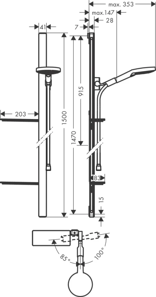Hansgrohe Raindance Select S Shower Rail Sets 1550 X 200 X 85mm Chrome detail view - Image 2