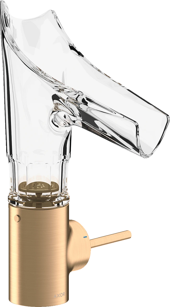 Axor Starck V Single Lever Basin Mixer 140 With Glass Spout - Bevel Cut Without Waste Brushed Bronze