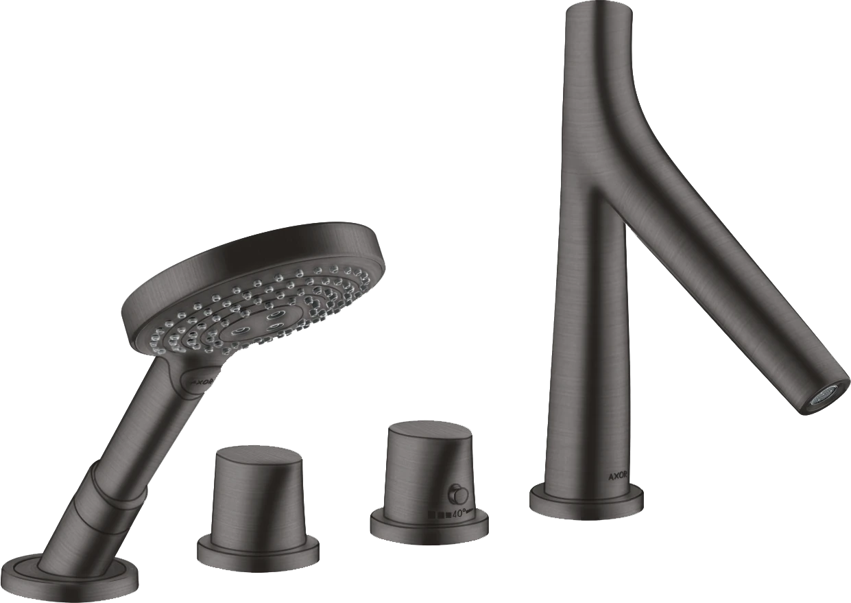 Axor Starck Organic 4-hole Tile Mounted Thermostatic Bath Mixer Brushed Black Chrome