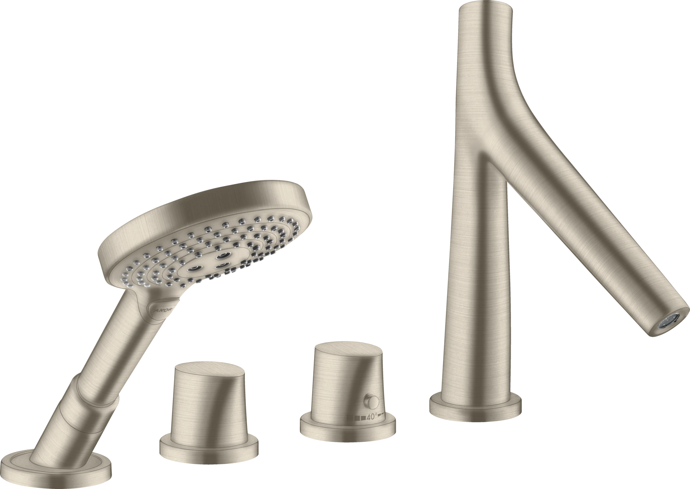 Axor Starck Organic 4-hole Rim-mounted Thermostatic Bath Mixer Brushed Nickel