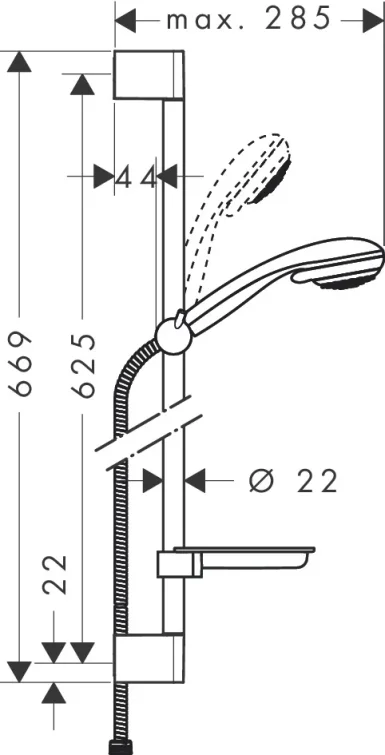 Hansgrohe Crometta 85 Shower Rail Sets 751 X 152 X 78mm Chrome detail view - Image 3